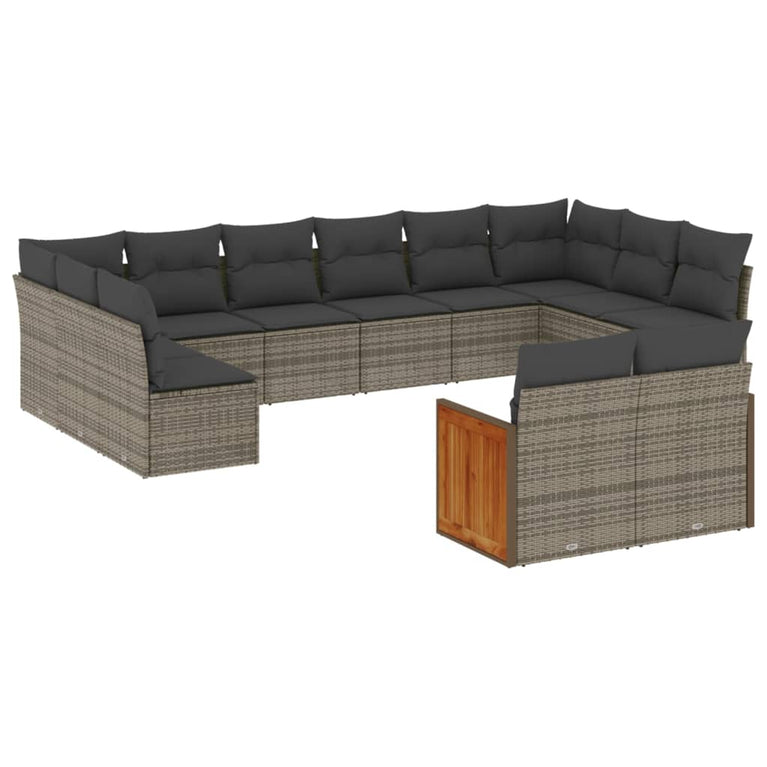 11-delige Loungeset met kussens poly rattan grijs