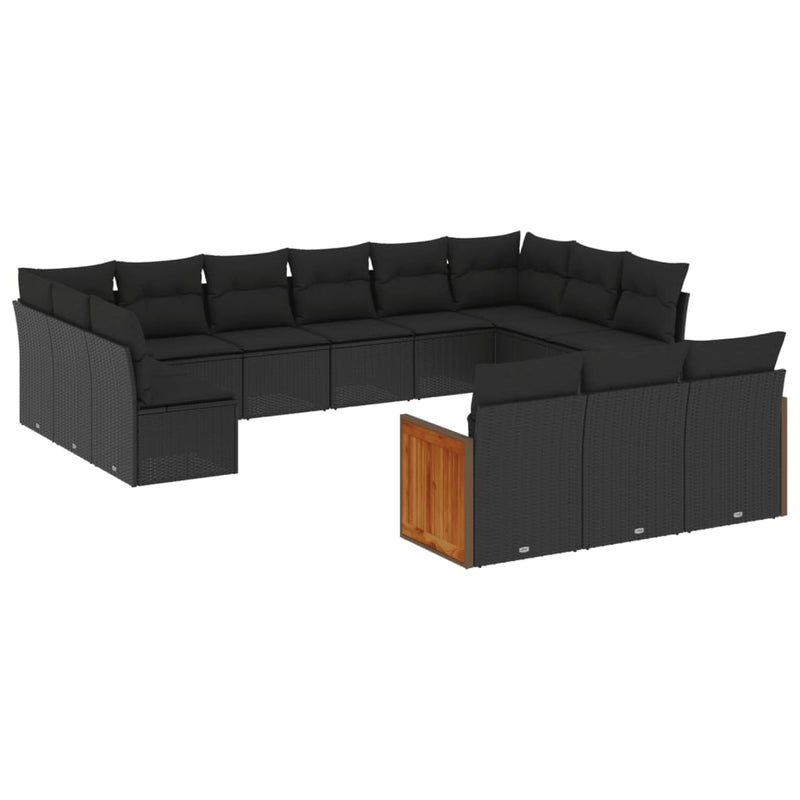 13-delige Loungeset met kussens poly rattan zwart