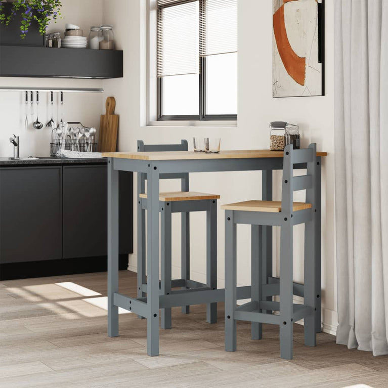 3-delige Barset massief grenenhout grijs
