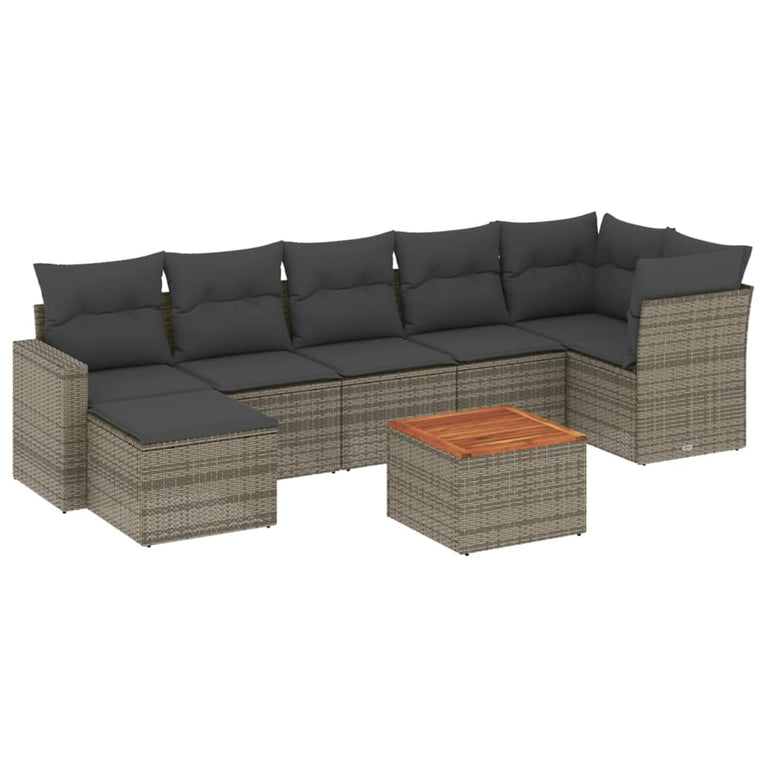 8-delige Loungeset met kussens poly rattan grijs