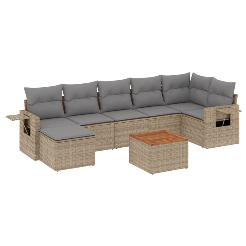 8-delige Loungeset met kussens poly rattan beige