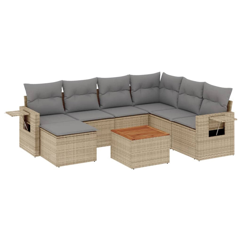 8-delige Loungeset met kussens poly rattan beige