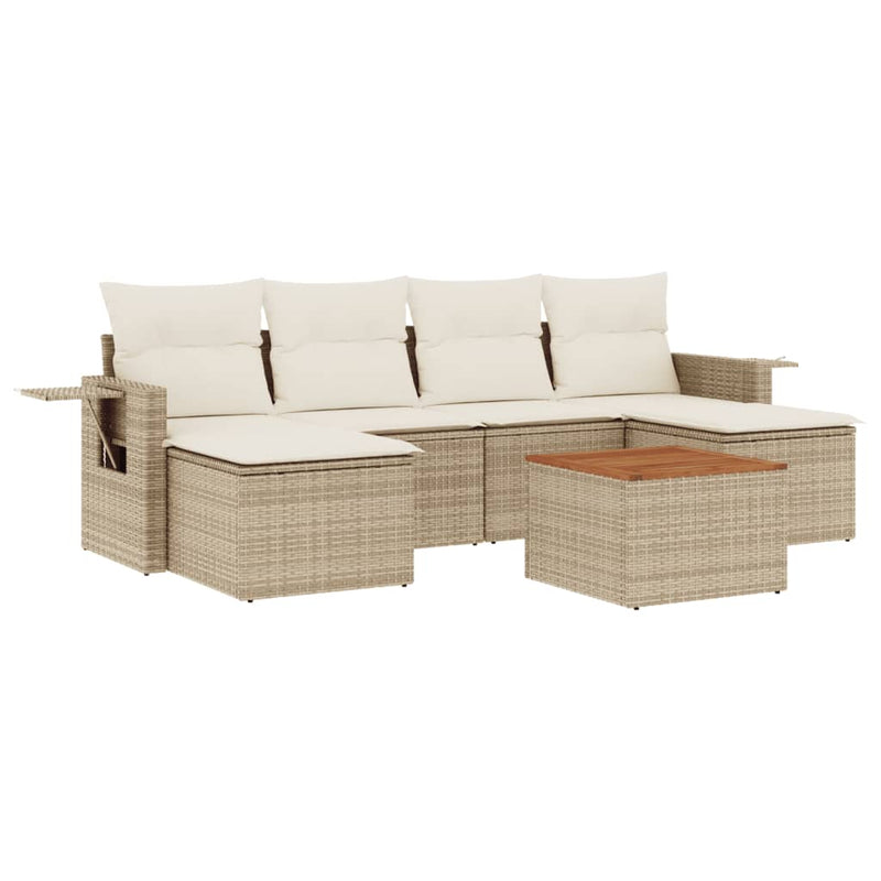 7-delige Loungeset met kussens poly rattan beige