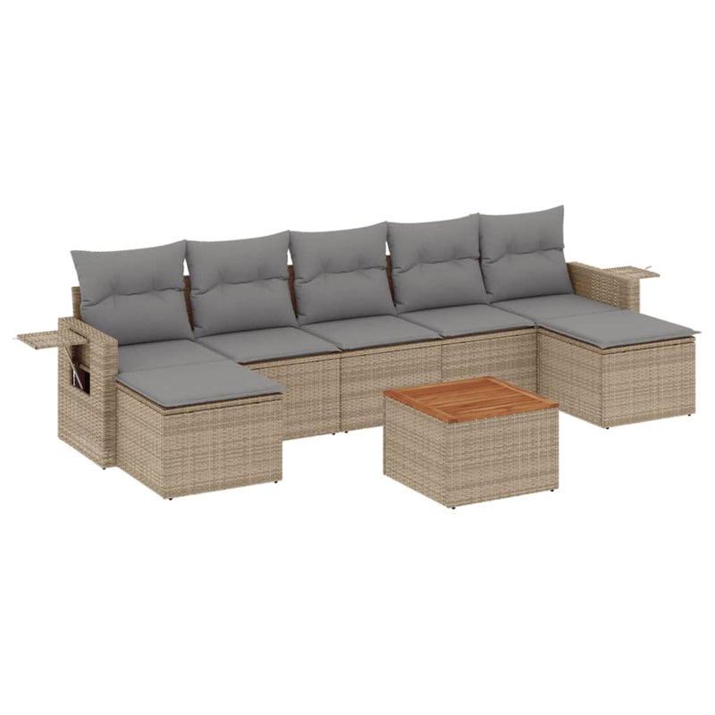8-delige Loungeset met kussens poly rattan beige