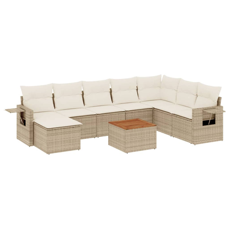 9-delige Loungeset met kussens poly rattan beige