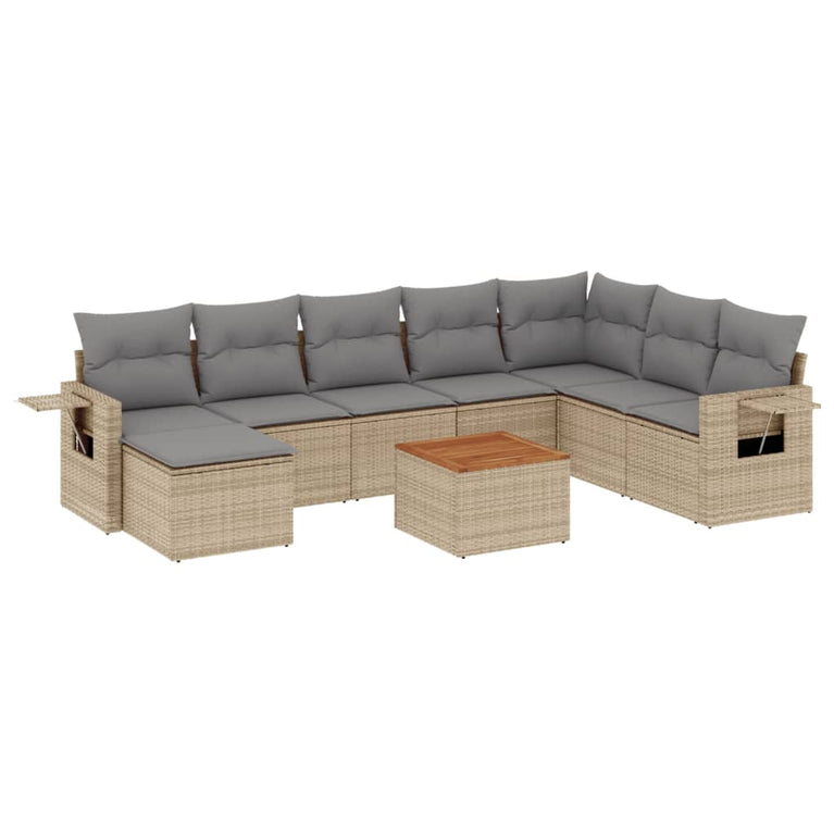 9-delige Loungeset met kussens poly rattan beige