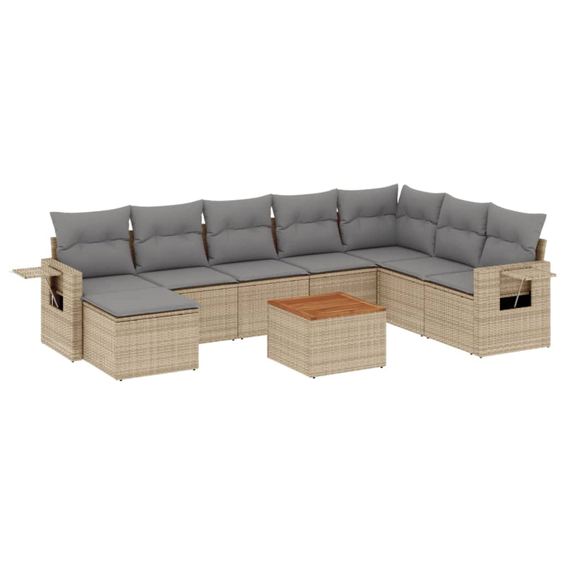 9-delige Loungeset met kussens poly rattan beige