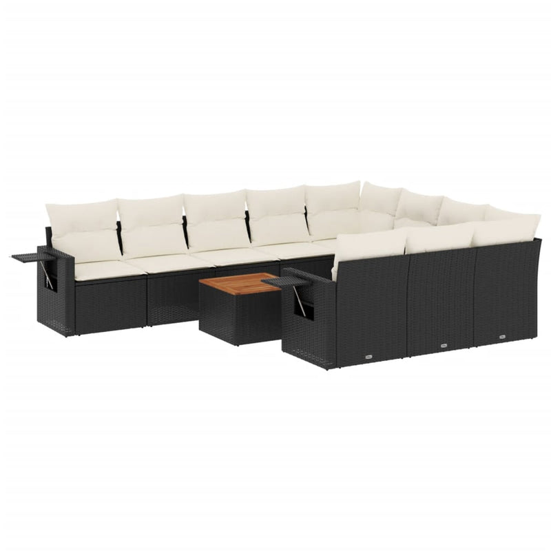 11-delige Loungeset met kussens poly rattan zwart