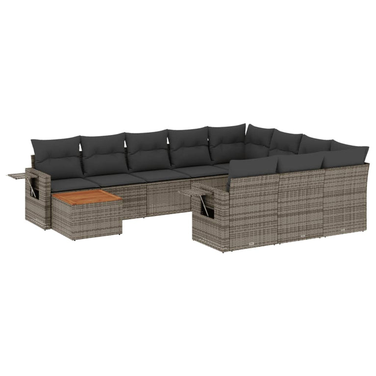 11-delige Loungeset met kussens poly rattan grijs