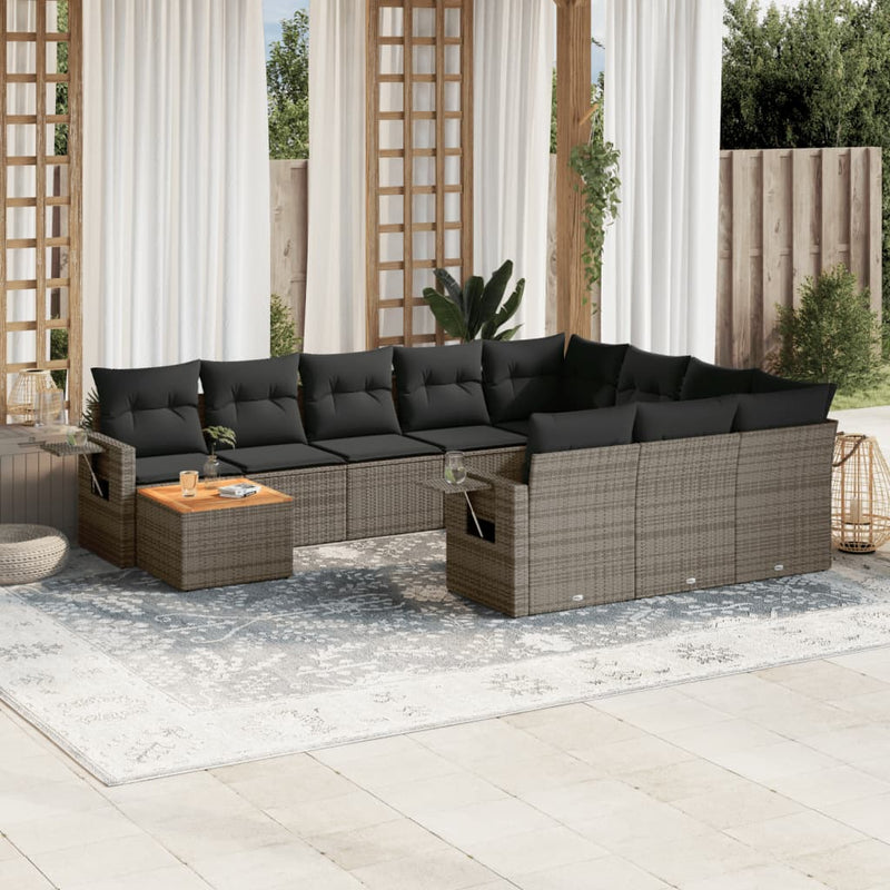 11-delige Loungeset met kussens poly rattan grijs