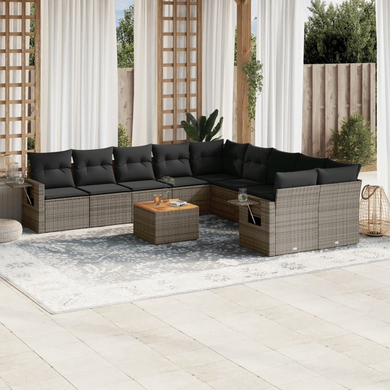 11-delige Loungeset met kussens poly rattan grijs