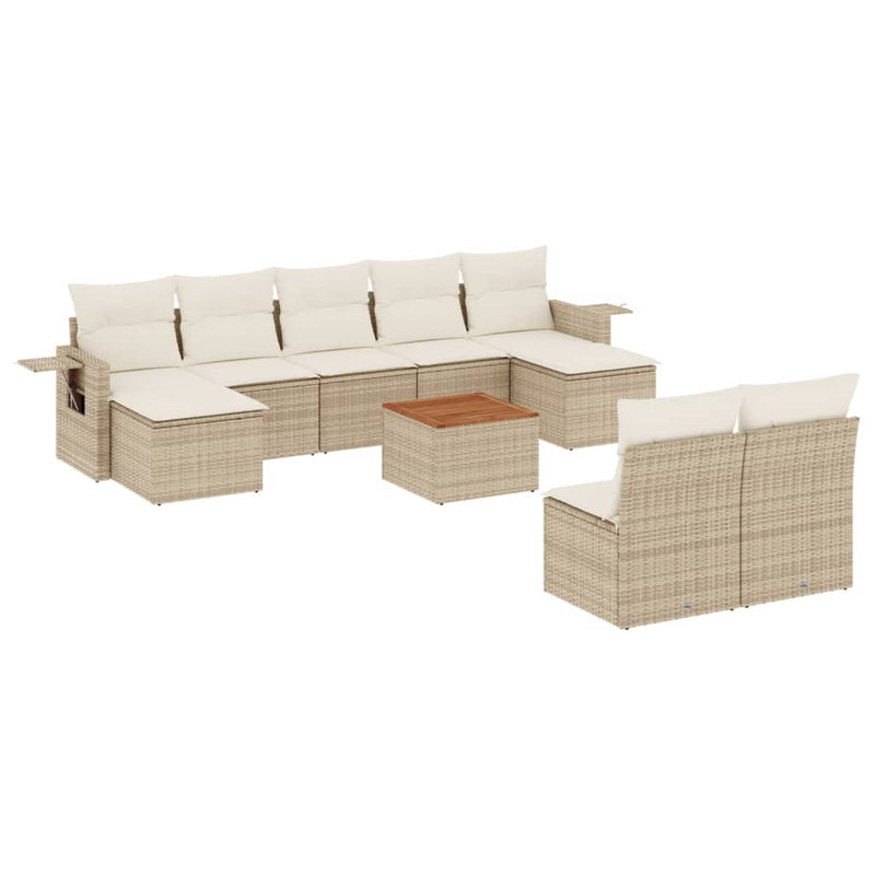 10-delige Loungeset met kussens poly rattan beige