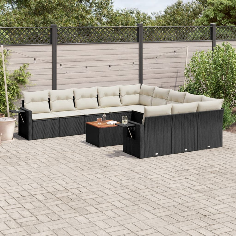 12-delige Loungeset met kussens poly rattan zwart