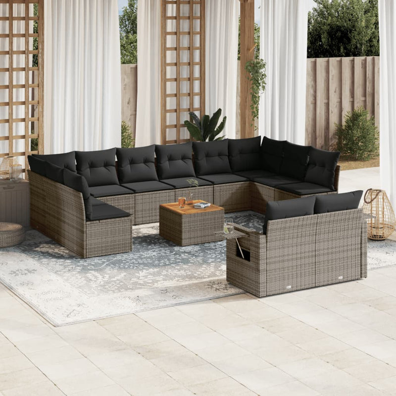 13-delige Loungeset met kussens poly rattan grijs