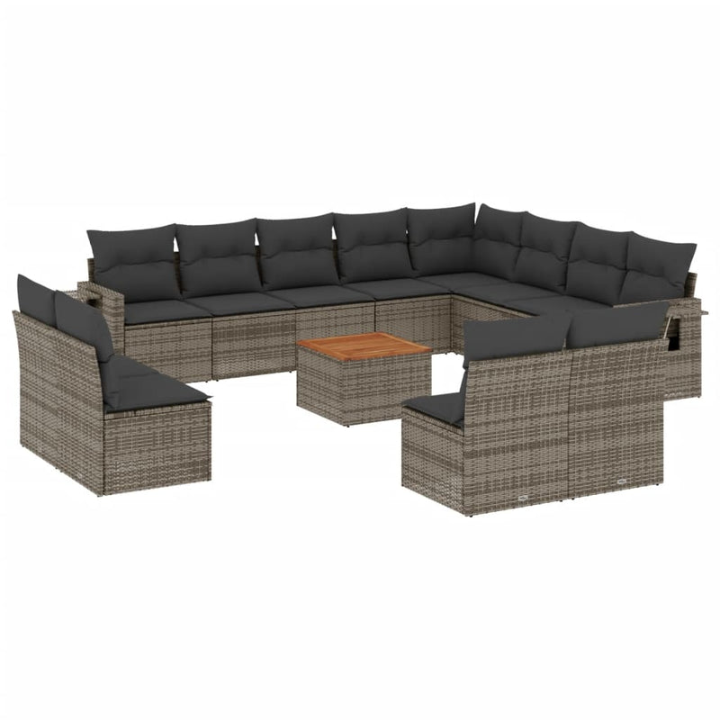 13-delige Loungeset met kussens poly rattan grijs