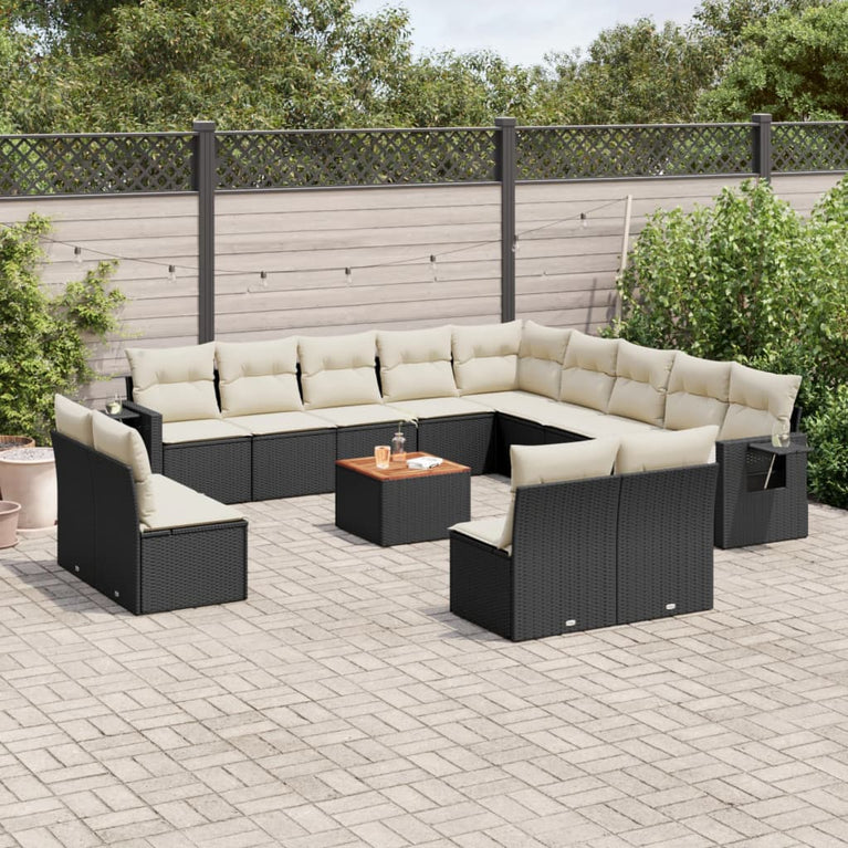 14-delige Loungeset met kussens poly rattan zwart