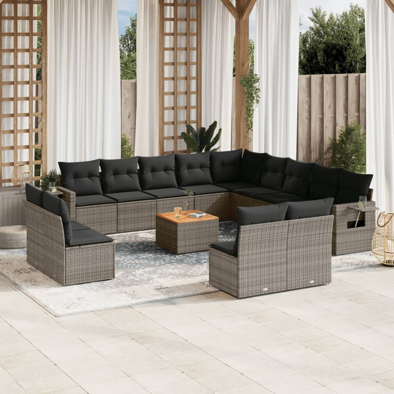 14-delige Loungeset met kussens poly rattan grijs