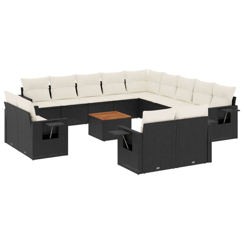 14-delige Loungeset met kussens poly rattan zwart