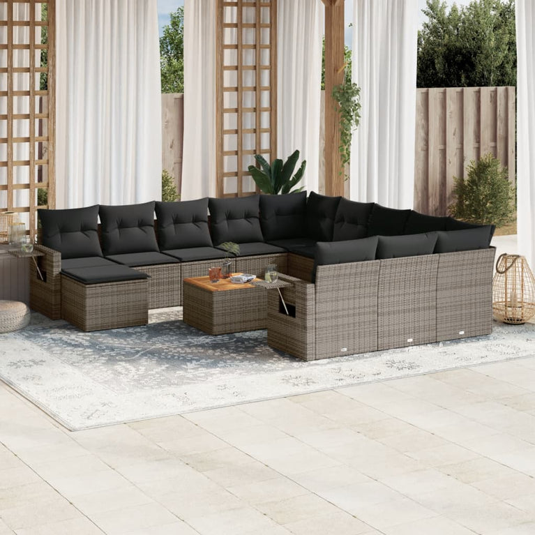 13-delige Loungeset met kussens poly rattan grijs