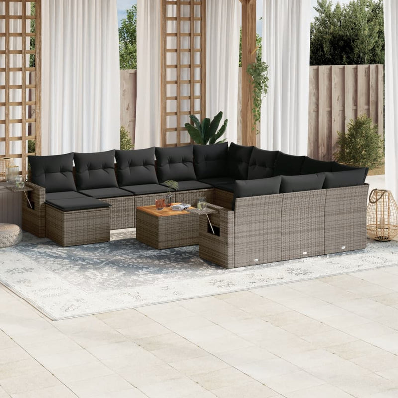 13-delige Loungeset met kussens poly rattan grijs