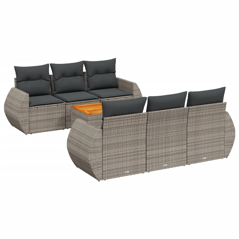 7-delige Loungeset met kussens poly rattan grijs