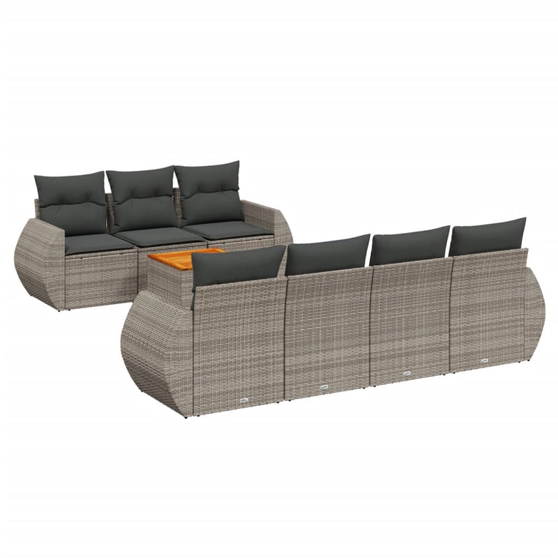 8-delige Loungeset met kussens poly rattan grijs
