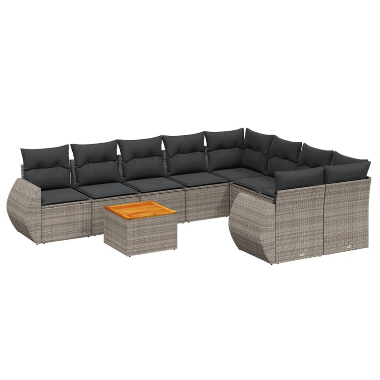 9-delige Loungeset met kussens poly rattan grijs