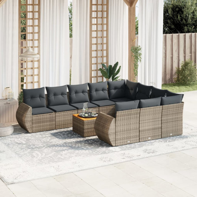 11-delige Loungeset met kussens poly rattan grijs
