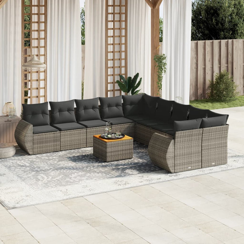 11-delige Loungeset met kussens poly rattan grijs
