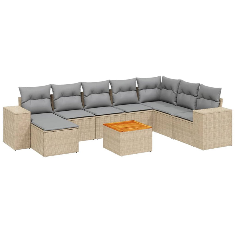 9-delige Loungeset met kussens poly rattan beige