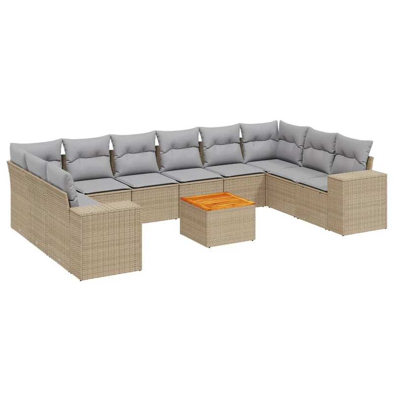 11-delige Tuinset met kussens poly rattan beige