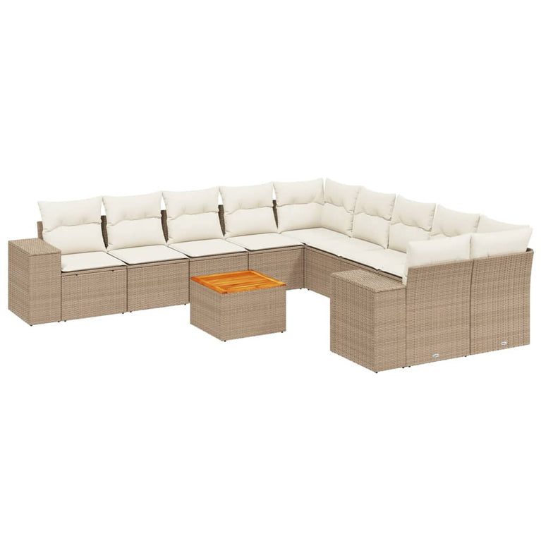 11-delige Tuinset met kussens poly rattan beige