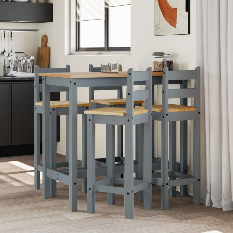 5-delige Barset massief grenenhout grijs