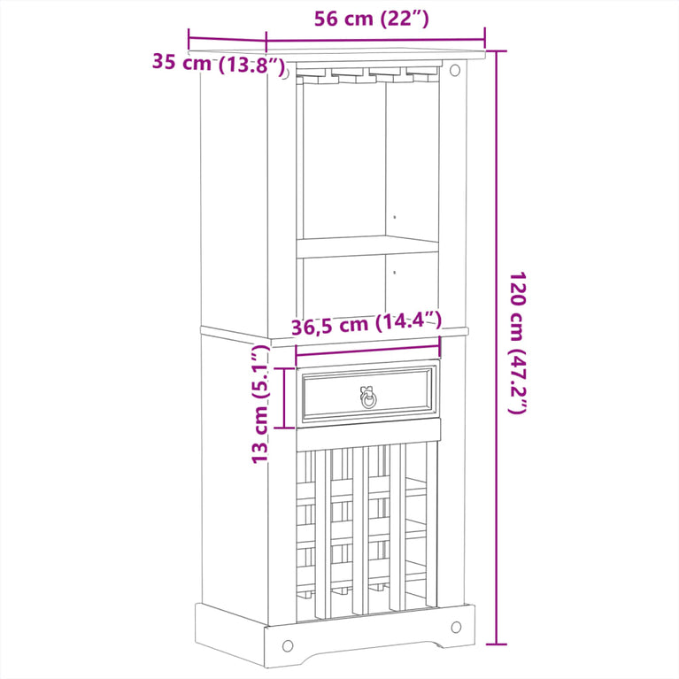 Wijnrek Corona 56x35x120 cm massief grenenhout