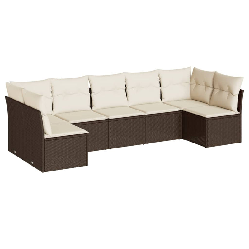 7-delige Loungeset met kussens poly rattan bruin