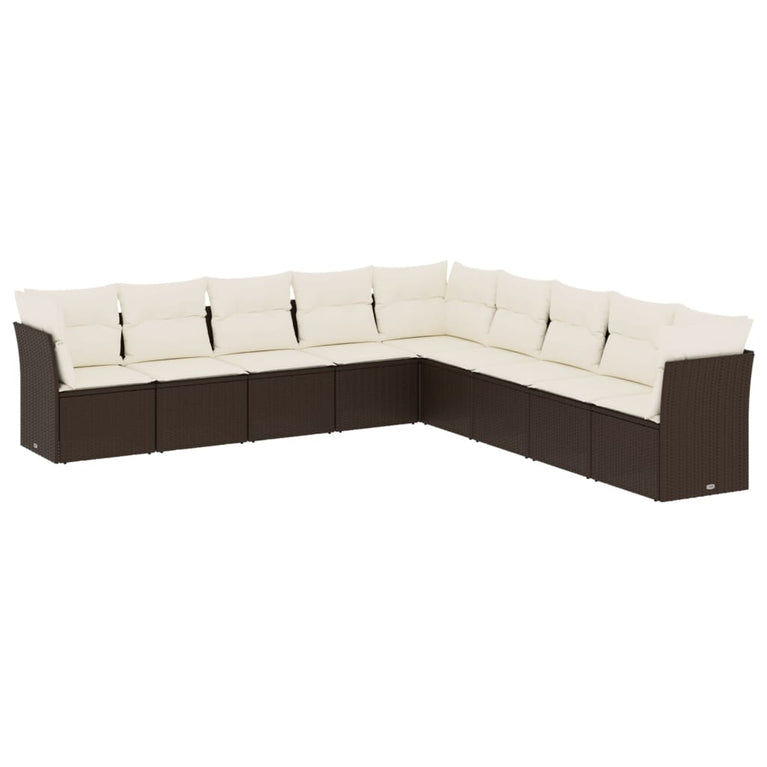 9-delige Loungeset met kussens poly rattan bruin