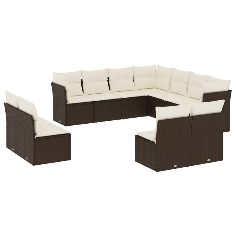 11-delige Loungeset met kussens poly rattan bruin