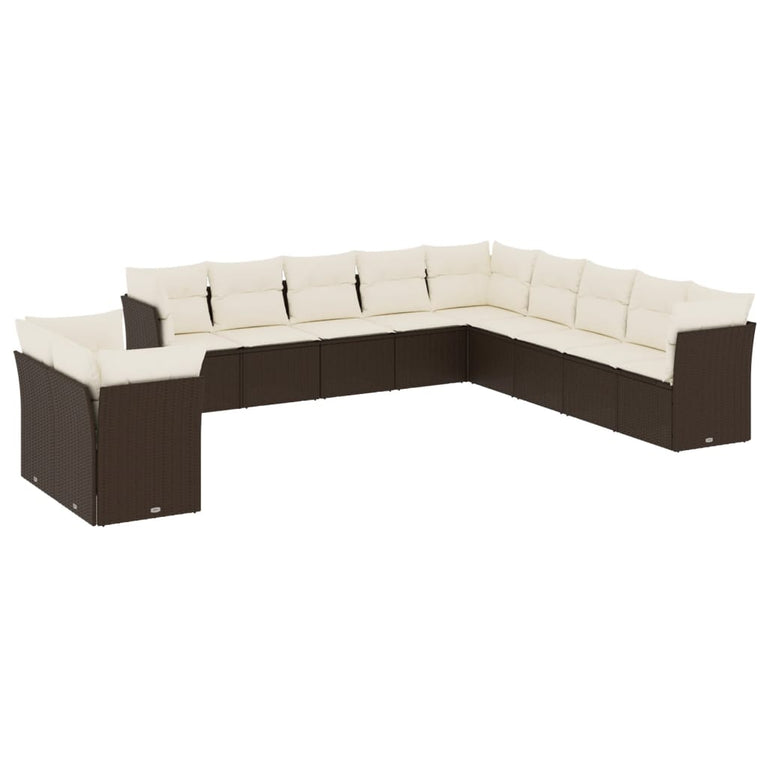 11-delige Loungeset met kussens poly rattan bruin