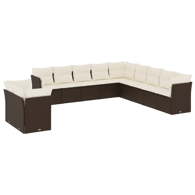 11-delige Loungeset met kussens poly rattan bruin