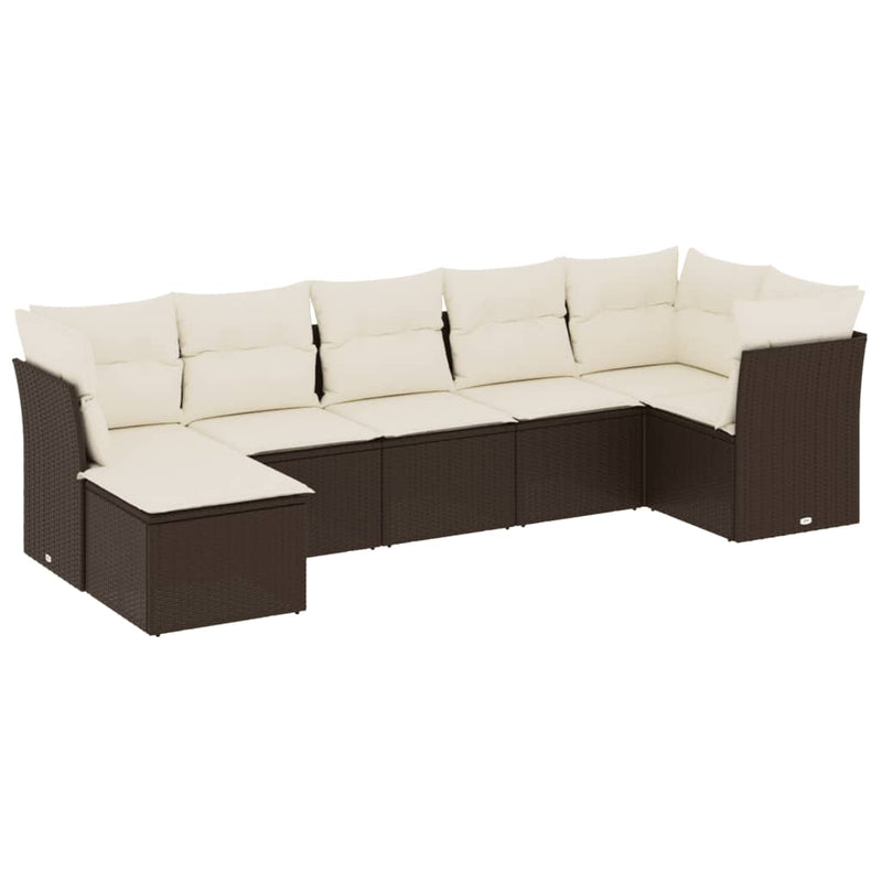 7-delige Loungeset met kussens poly rattan bruin
