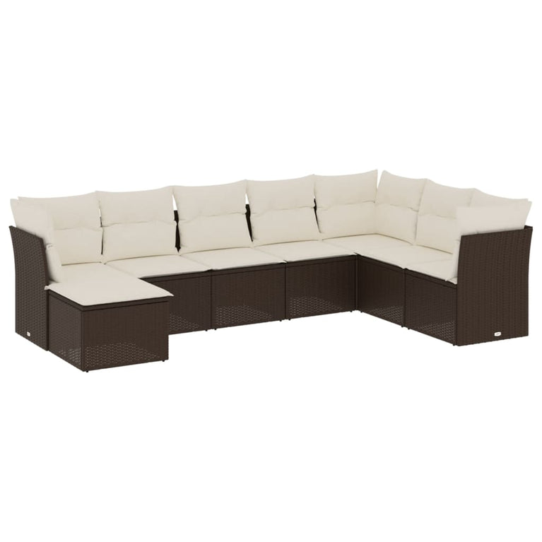 8-delige Loungeset met kussens poly rattan bruin