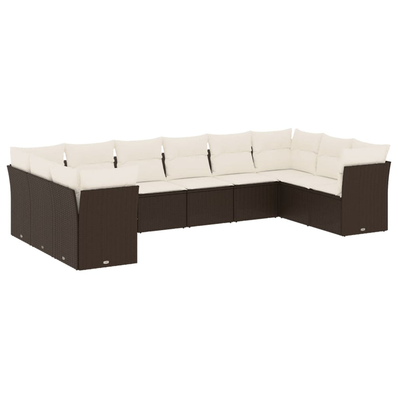 10-delige Loungeset met kussens poly rattan bruin