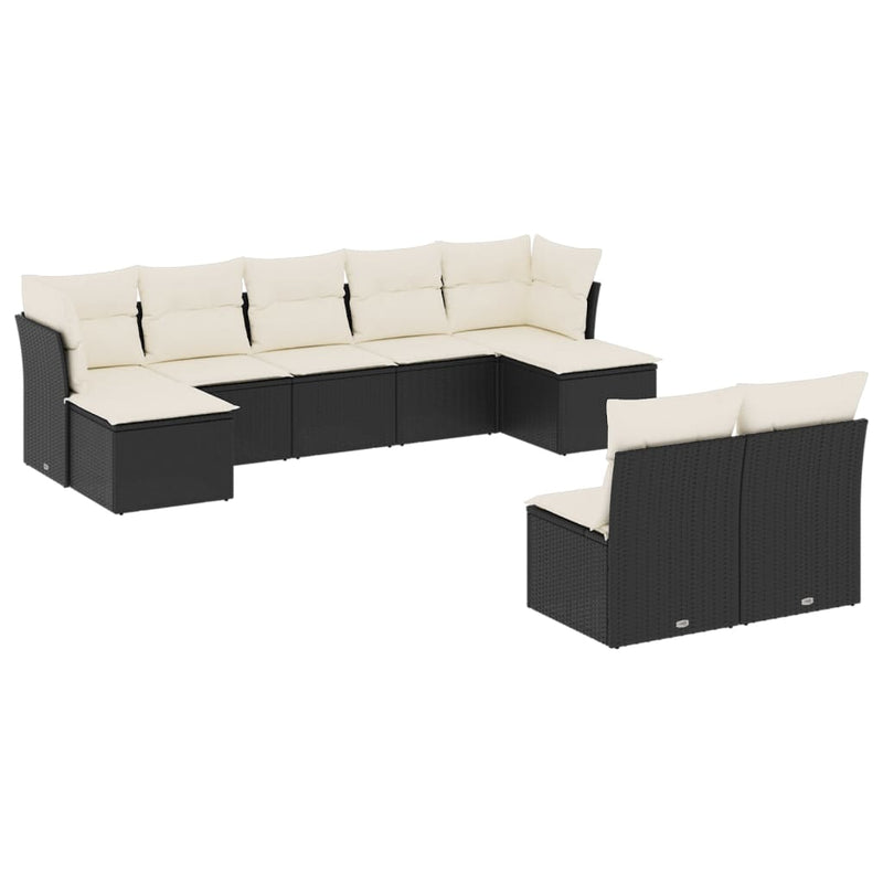 9-delige Loungeset met kussens poly rattan zwart