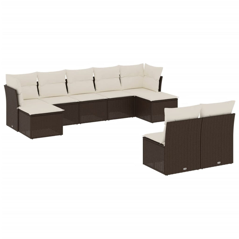 9-delige Loungeset met kussens poly rattan bruin
