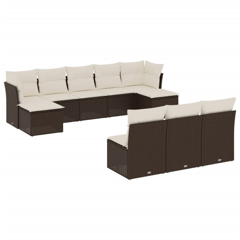 10-delige Loungeset met kussens poly rattan bruin