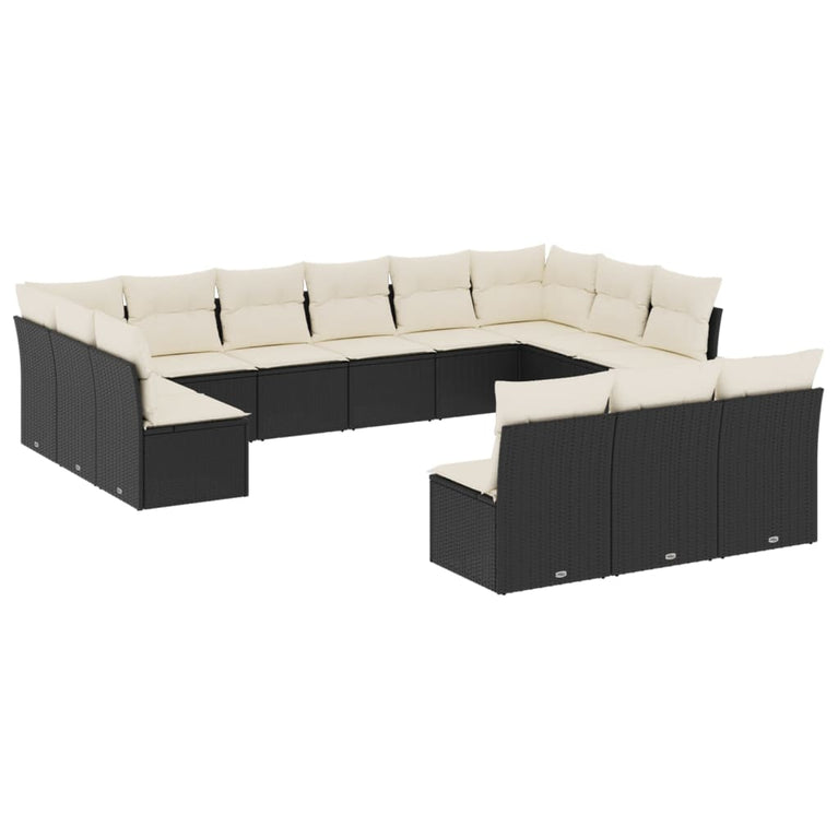 13-delige Loungeset met kussens poly rattan zwart