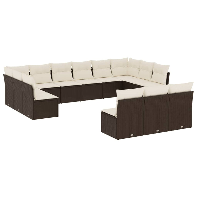 13-delige Loungeset met kussens poly rattan bruin