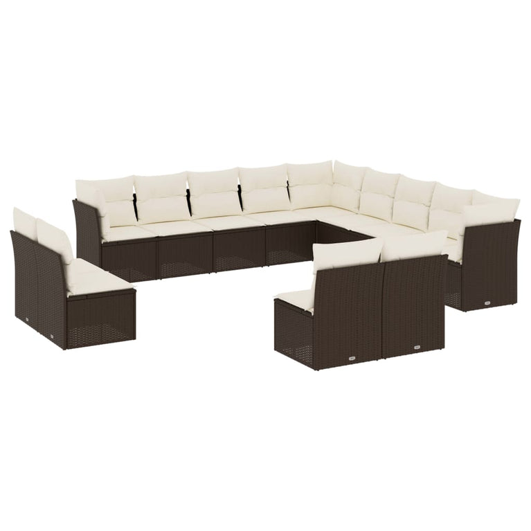 13-delige Loungeset met kussens poly rattan bruin