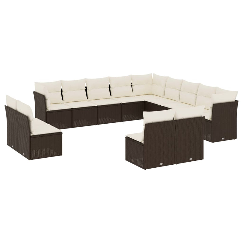 13-delige Loungeset met kussens poly rattan bruin