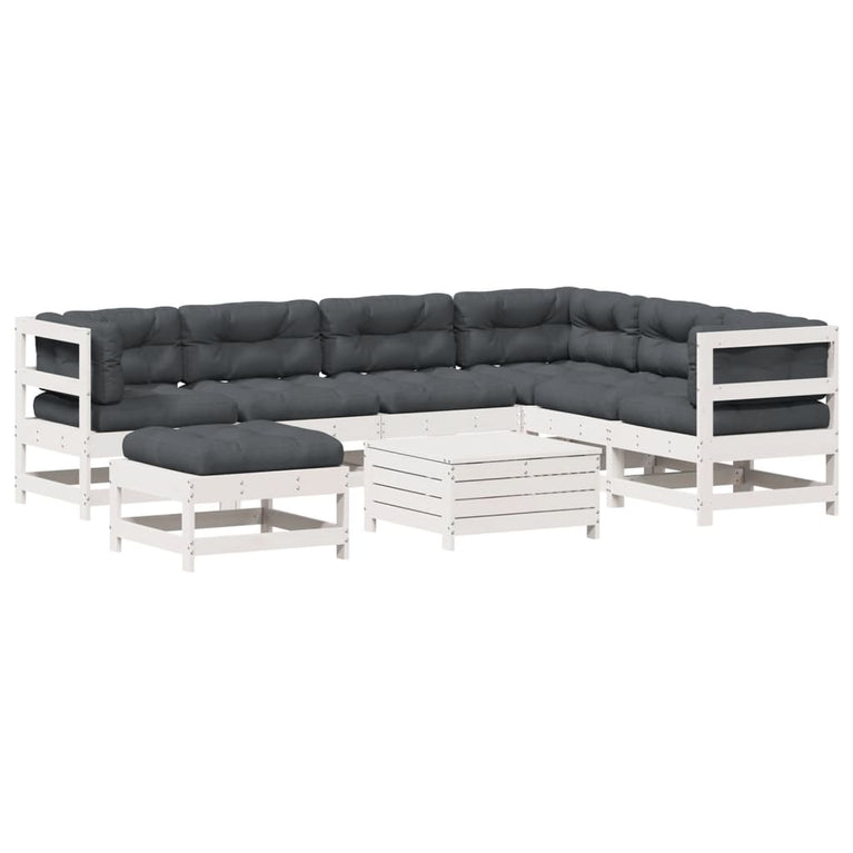 8-delige Loungeset met kussens massief grenenhout wit